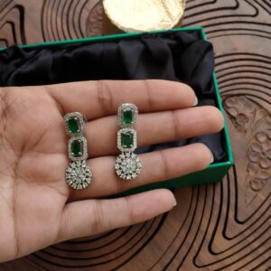 Zircon Earrings Emerald & Sapphire Blue – Premium Crystal Earrings for Women – Elegant Jewelry in Pakistan