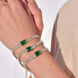 Stainless Steel Tennis Bracelet for Women – Zircon Crystal Bracelet (Green, White, Pink) – Waterproof & Tarnish-Proof in Pakistan