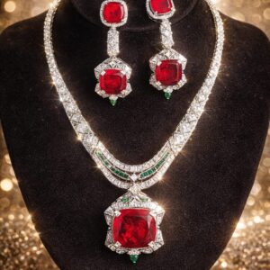 Ruby Stone Double Layer Necklace Set for Women